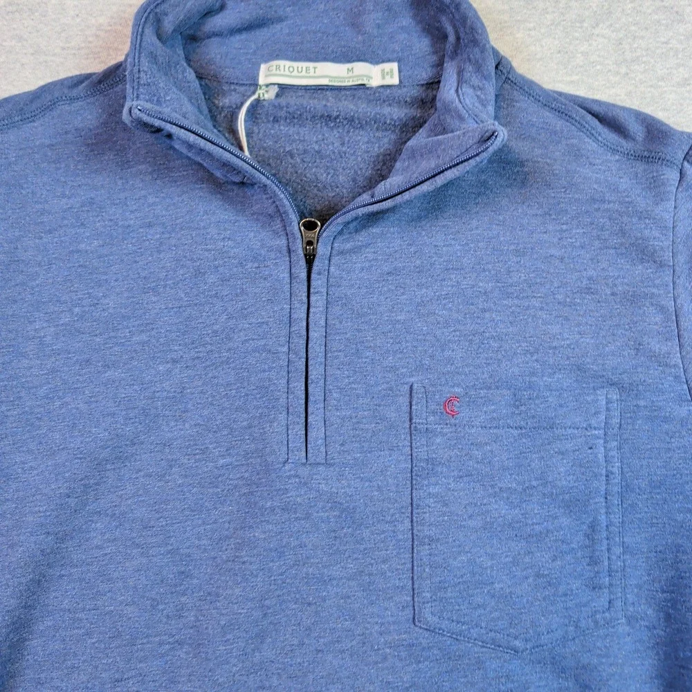 Criquet Mens M Quarter Zip Weekender Pullover Blue Heather Modal Silverock Logo